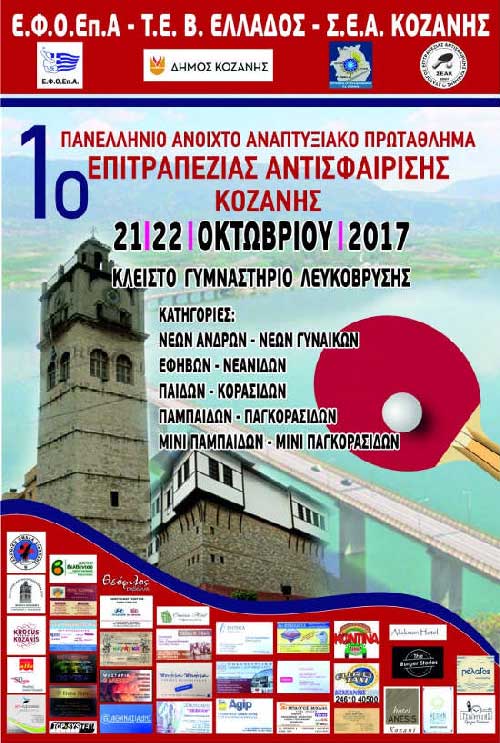 1ο Πανελλήνιο Ανοιχτό Αναπτυξιακό Πρωτάθλημα Επιτραπέζιας Αντισφαίρισης Κοζάνης