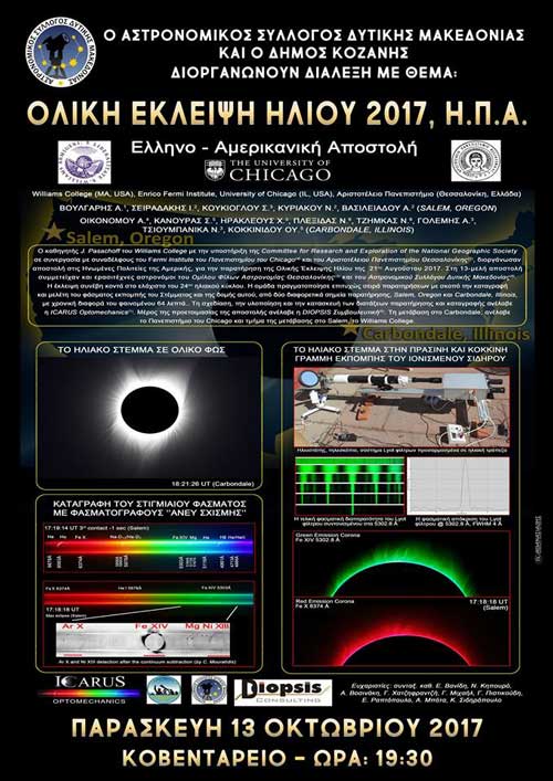 Διάλεξη του Αστρονομικού Συλλόγου Δυτικής Μακεδονίας για την ολική έκλειψη ηλίου στις Η.Π.Α.