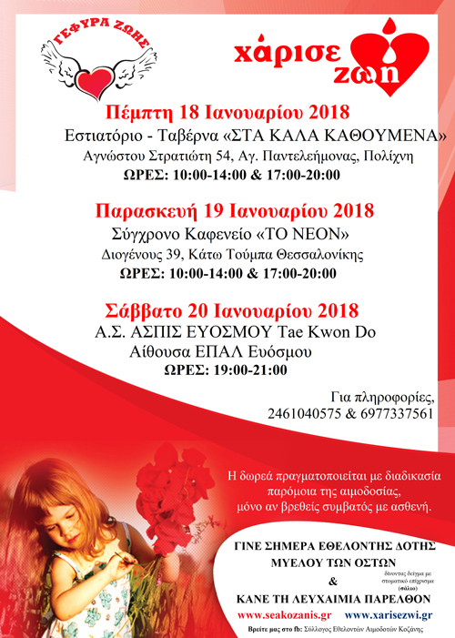 Πενθήμερο δωρεάς ζωής από τη “Γέφυρα Ζωής”