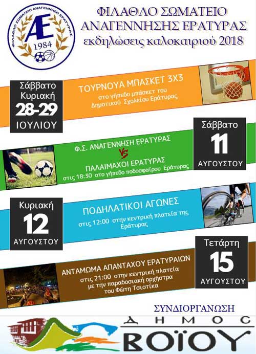 Φίλαθλο Σωματείο Αναγέννησης Εράτυρας-Καλοκαιρινές εκδηλώσεις 2018