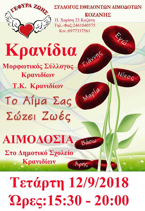 Στο Τ.Δ. Κρανιδίων η 26η Αιμοδοσία