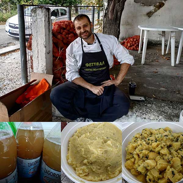 Πικάντικο πιροσκί πατάτας, γλυκό πατάτας, πουρές πατάτας με λάδι τρούφας στο 1o Φεστιβάλ Πατάτας Πολυμύλου