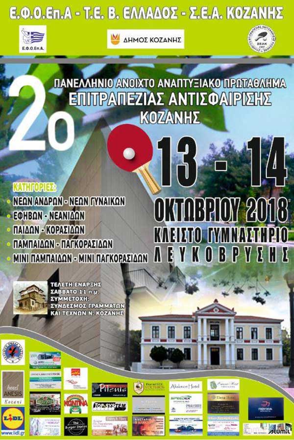 2ο Πανελλήνιο Ανοιχτό Αναπτυξιακό Πρωτάθλημα Επιτραπέζιας Αντισφαίρισης Κοζάνης