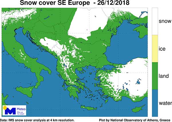 Καλυμμένο από χιόνι το 8% της Ελλάδας τη δεύτερη μέρα των Χριστουγέννων- -9 έως 6 βαθμοί στη Δυτική Μακεδονία