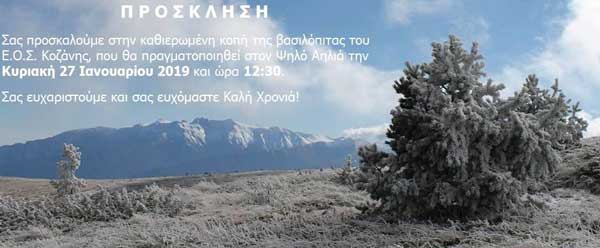 Η καθιερωμένη Κοπή Βασιλόπιτας του ΕΟΣ Κοζάνης την Κυριακή 27.1.2019