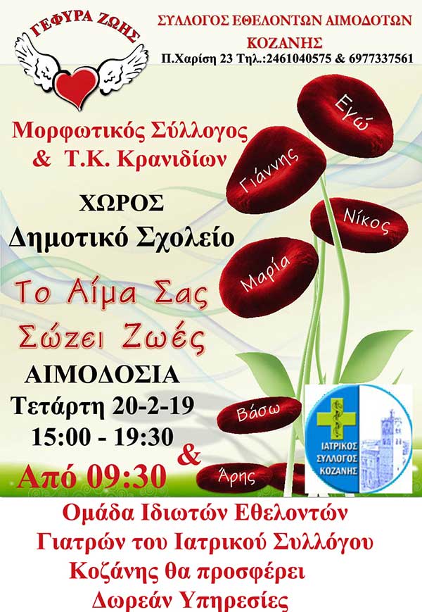 Γέφυρα Ζωής: Στο Τ.Δ. Κρανιδίων η 3η Αιμοδοσία