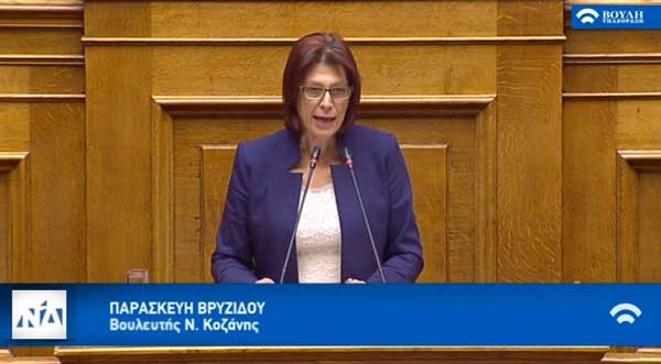 Ομιλία της Παρασκευής Βρυζίδου Βουλευτή Ν. Κοζάνης στην Ολομέλεια της Βουλής των Ελλήνων για το Νομοσχέδιο: “Επενδύω στην Ελλάδα και άλλες διατάξεις” στις 23/10/2019