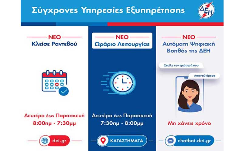 Τρεις νέες υπηρεσίες για τη βελτίωση της εξυπηρέτησης των πελατών της ΔΕΗ