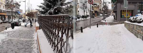 Παγωμένα πεζοδρόμια -Αρκετό χιόνι στα στενά της Κοζάνης