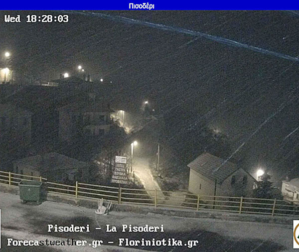 Χιονόπτωση στη Φλώρινα, το Πισοδέρι και το Νυμφαίο (Βίντεο)