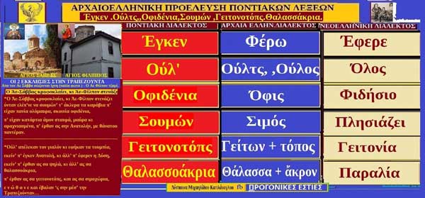Ποντιακές λέξεις με αρχαιοελληνική ρίζα: Έγκεν, Ούλτς,,Οφιδένια, Σουμών,Γειτονοτόπς, Θαλασσάκρια
