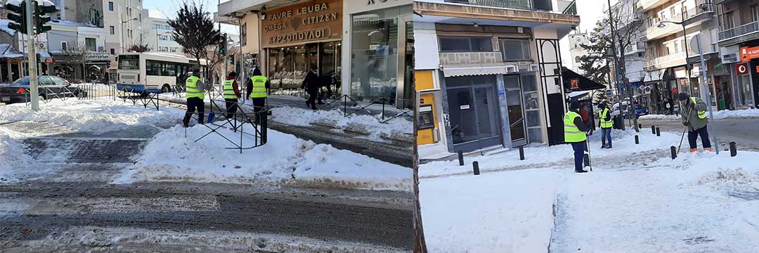 Καθαρισμός πεζοδρομίων από υπαλλήλους καθαριότητας και καταστηματάρχες