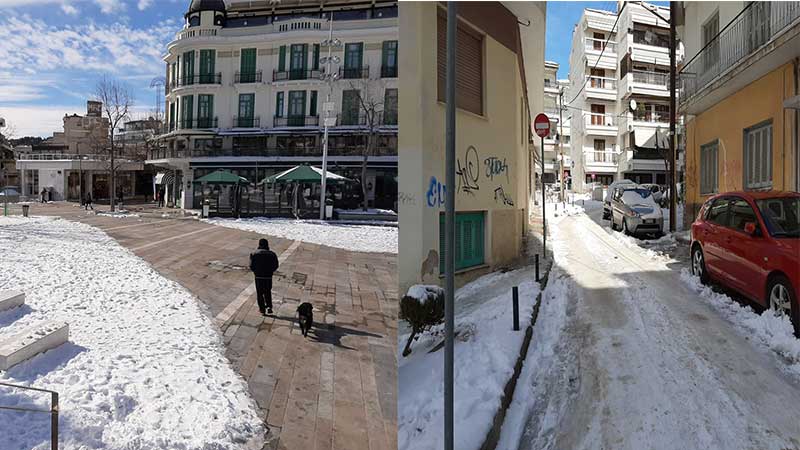 Παραμένει ο πάγος στα ανήλιαγα στενά της Κοζάνης-Προσβάσιμη η κεντρική πλατεία