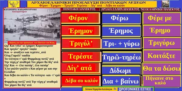 Λέξεις και φράσεις της ποντιακής διαλέκτου με ρίζες από την αρχαιοελληνική διάλεκτο (video)-Φέρον – Έρημον – Τριγύλ’- Τερέστε – Δίγ’ ατά – Δέβα σο καλόν