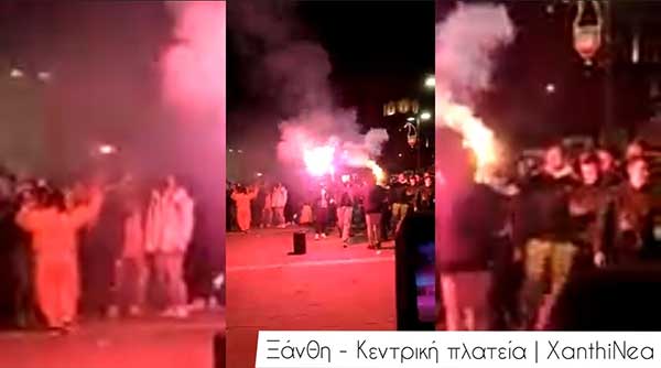 Βούλιαξε το κέντρο της Ξάνθης παρά το lockdown-Μουσική, χορός και βεγγαλικά