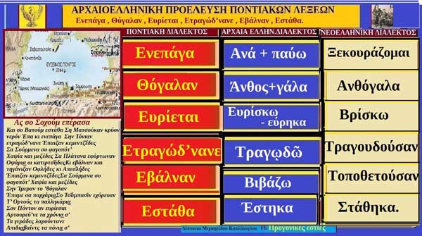 Λέξεις και φράσεις της ποντιακής διαλέκτου με ρίζες από την αρχαιοελληνική διάλεκτο-Eνεπάγα, Θόγαλαν, Ευρίεται, Ετραγώδ’νανε, Εβάλναν, Εστάθα