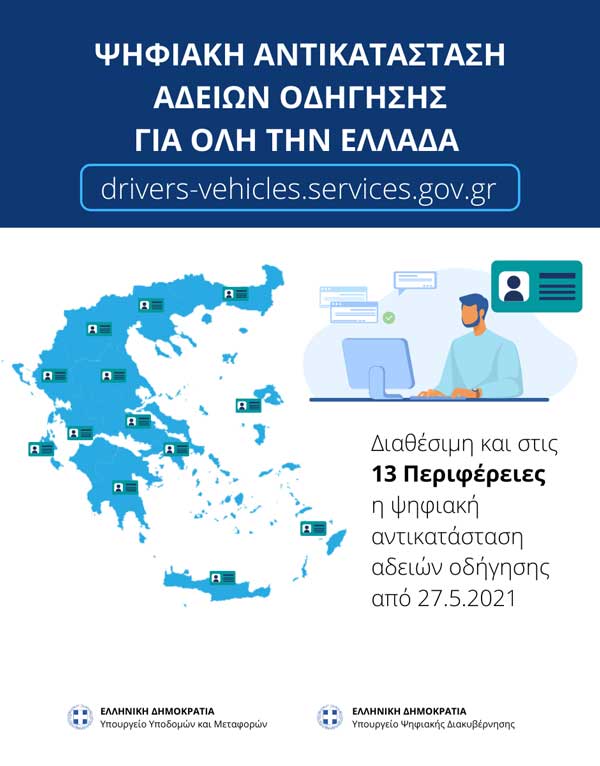 Διαθέσιμες σε όλη την Ελλάδα οι υπηρεσίες για τις άδειες οδήγησης μέσω του gov.gr