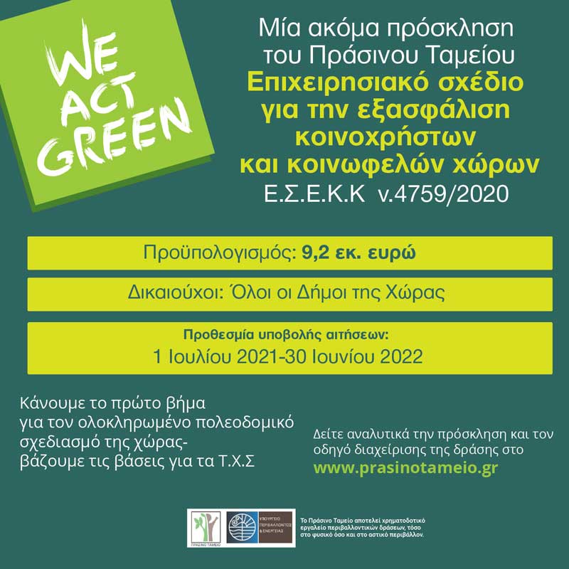 Το Πράσινο Ταμείο χρηματοδοτεί κοινόχρηστους και κοινωφελείς χώρους όλων των δήμων της χώρας