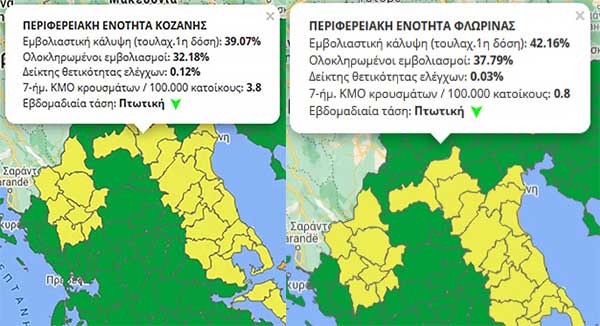 Έπεσε το ποσοστό εμβολιαστικής κάλυψης στην Π.Ε. Κοζάνης στο 39,07% – Πώς αναθεωρήθηκε ο χάρτης