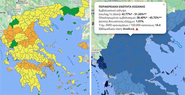 Στο κίτρινο επίπεδο ανέβηκε η Π.Ε. Φλώρινας – Στο 42.77%-51.26% η εμβολιαστική κάλυψη στην Π.Ε. Κοζάνης
