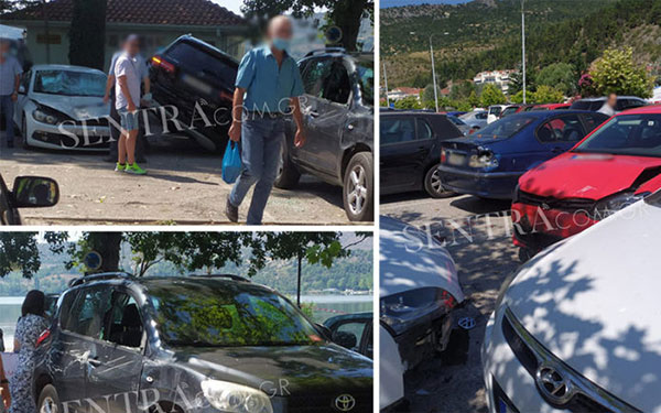 Καστοριά: Τροχαίο στο πάρκινγκ – Αυτοκίνητο παρέσυρε σταθμευμένα (Φωτογραφίες)