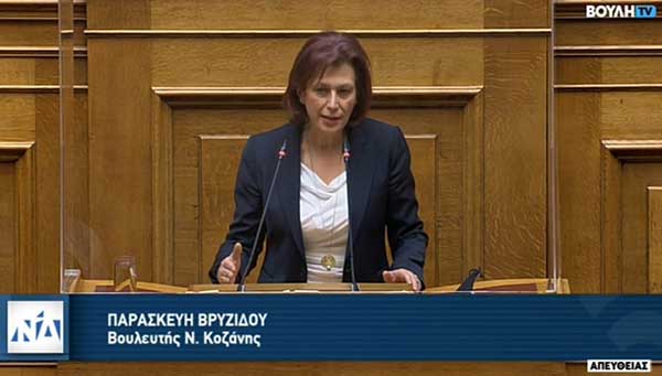 Ομιλία της Παρασκευής Βρυζίδου Βουλευτή Ν. Κοζάνης κατά τη συζήτηση επί της πρότασης δυσπιστίας κατά της Κυβέρνησης