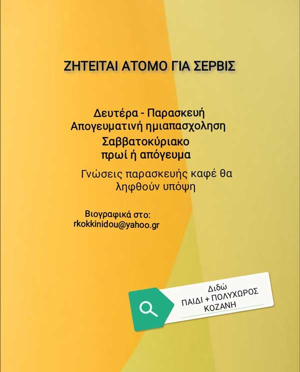 Διδώ, παιδί και πολυχώρος: Ζητείται άτομο για σέρβις