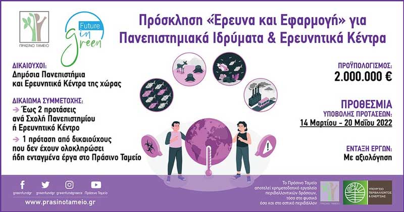 Νέα πρόσκληση του Πράσινου Ταμείου σε ΑΕΙ και ερευνητικά κέντρα για περιβαλλοντικά έργα