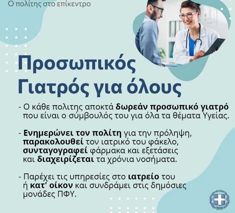 Από 1η Αυγούστου οι εγγραφές πολιτών στον Προσωπικό Γιατρό