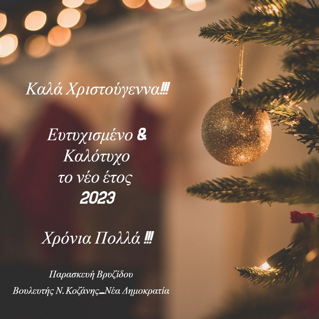 Παρασκευή Βρυζίδου Βουλευτής Ν. Κοζάνης ΝΔ: Ευχές για Καλά Χριστούγεννα και Ευτυχισμένο & Καλότυχο το νέο έτος 2023!