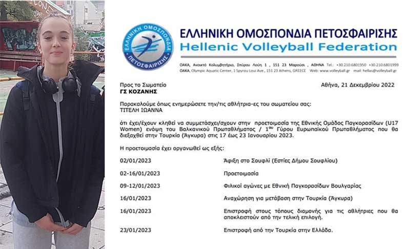 Η Ιωάννα Τιτέλη κλήθηκε στην προετοιμασία της Εθνικής Ομάδας Παγκορασίδων