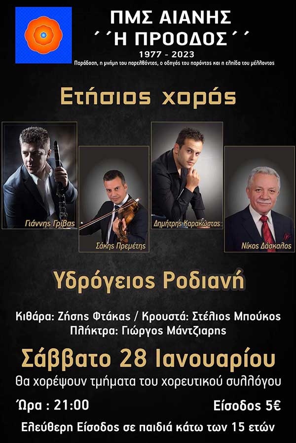 Ετήσιος χορός του Π.Μ.Σ. Αιανής Πρόοδος το Σάββατο 28 Ιανουαρίου