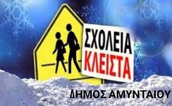 Κλειστά αύριο, Δευτέρα, τα σχολεία στον Δήμο Αμυνταίου