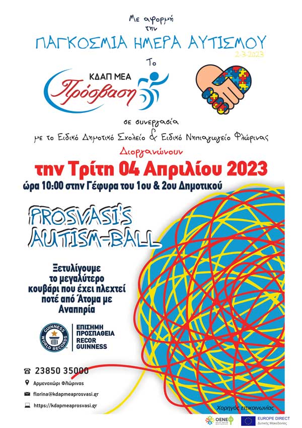 Πρόσκληση του ΚΔΑΠ ΑΜΕΑ “Πρόσβαση” στην εκδήλωση «Prosvasi’s Autism Ball» την Τρίτη 4 Απριλίου στη γέφυρα του 1ου και 2ου Δημοτικού Σχολείου Φλώρινας