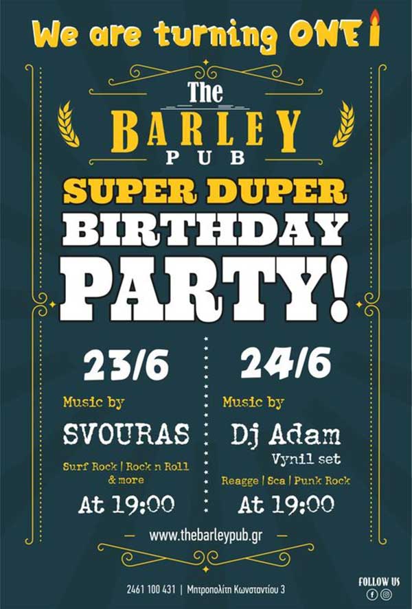 “Super Duper Birthday Party!”: στο The Barley Pub, σήμερα Παρασκευή και αύριο Σάββατο
