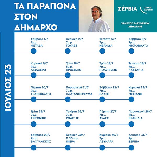 Χρήστος Ελευθερίου: H άμεση δημοκρατία απαιτεί επαφή με όλους τους κατοίκους του Δήμου μας – Πρόγραμμα ανοιχτών εκδηλώσεων