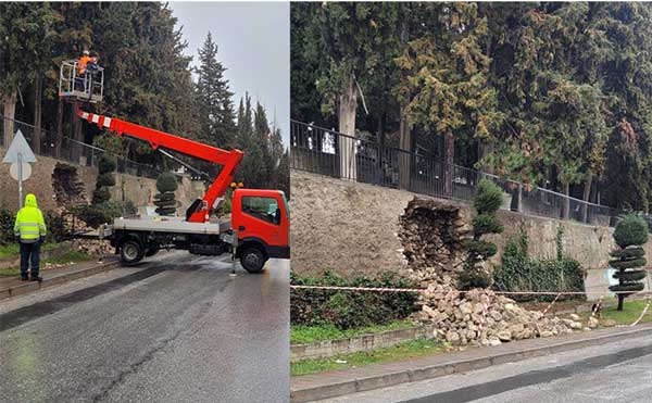 Κοζάνη: Εργασίες αποκατάστασης σε τμήμα του εξωτερικού τοιχίου των Κοιμητηρίων του Αγίου Γεωργίου-Κλειστή η οδός Βασιλικής Μικρού