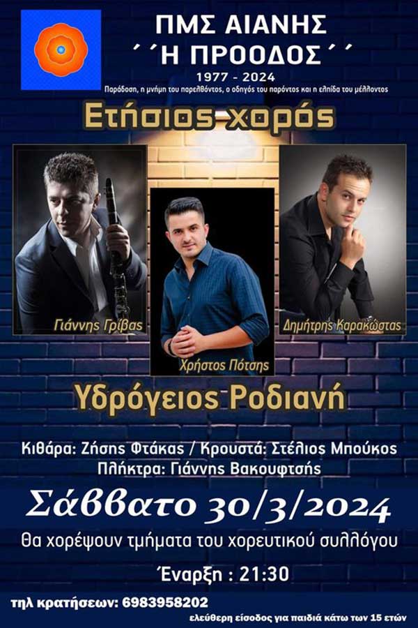 Το Σάββατο 30/3 o ετήσιος χορός του ΠΜΣ Αιανής