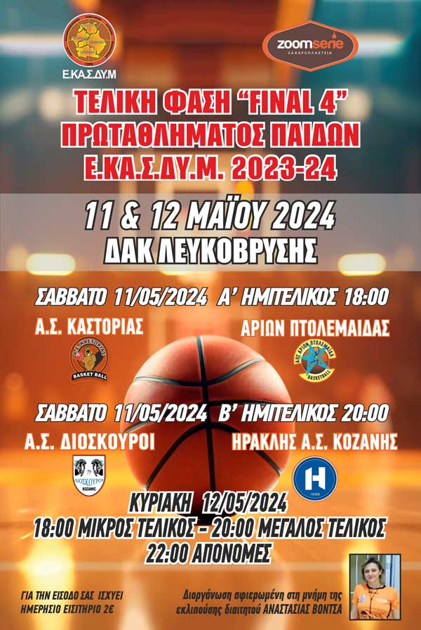 Τελική Φάση Παίδων Ε.ΚΑ.Σ.ΔΥ.Μ. 11-12 Μαΐου 2024