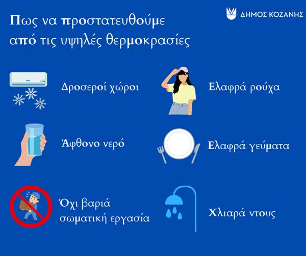 Δήμος Κοζάνης: Οδηγίες από την Πολιτική Προστασία για υψηλές θερμοκρασίες