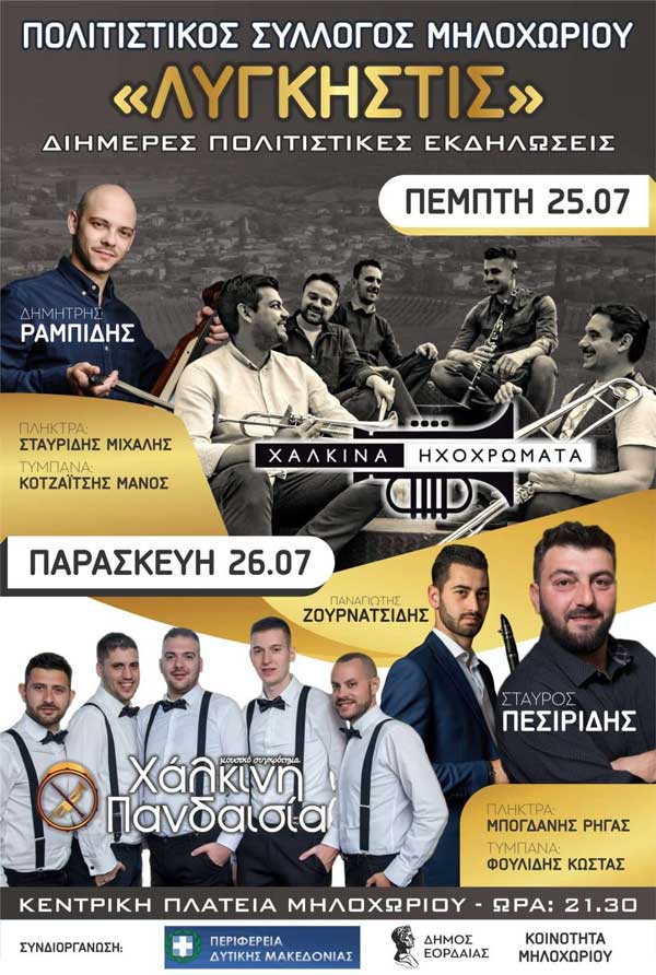 Διήμερες (25 & 26/7) πολιτιστικές εκδηλώσεις στο Μηλοχώρι