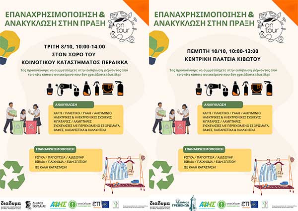 Σε Περδίκκα και Κιβωτό Γρεβενών οι επόμενοι σταθμοί της ΔΙΑΔΥΜΑ με τη δράση «Επαναχρησιμοποίηση & Ανακύκλωση στην πράξη»