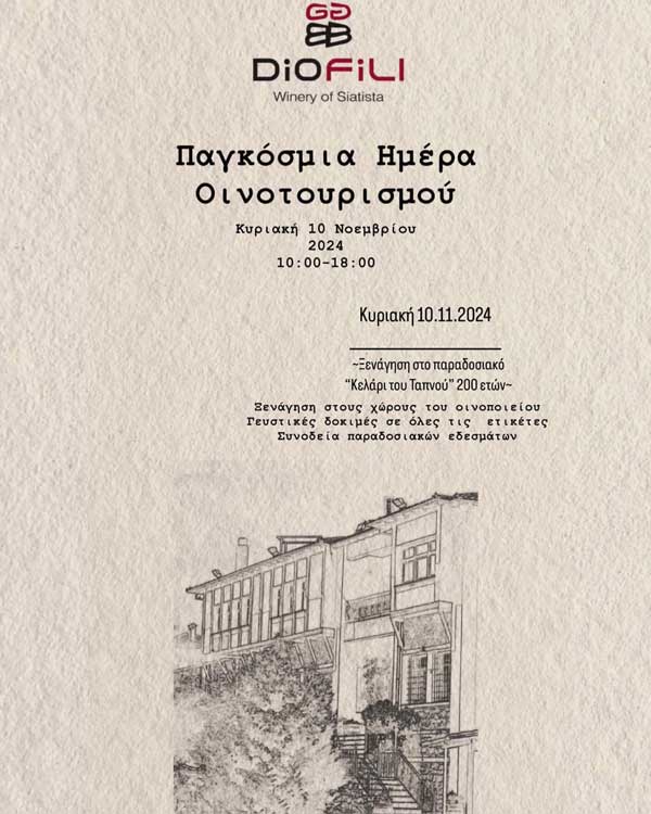 Σιάτιστα: Το οινοποιείο “Δυο Φίλοι” γιορτάζει την Παγκόσμια Ημέρα Οινοτουρισμού την Κυριακή 10/11
