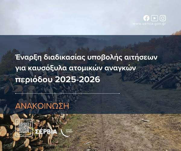 Έναρξη διαδικασίας υποβολής αιτήσεων για καυσόξυλα ατομικών αναγκών περιόδου 2025–2026