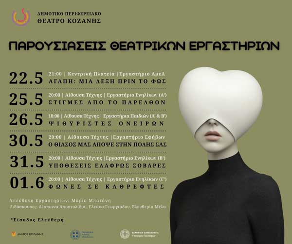 Τα Θεατρικά Εργαστήρια του Δη.Πε.Θε. Κοζάνης ξεκινάνε τις παρουσιάσεις τους