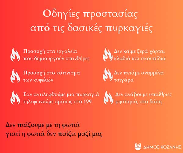 Δήμος Κοζάνης: Οδηγίες προστασίας από τις δασικές πυρκαγιές