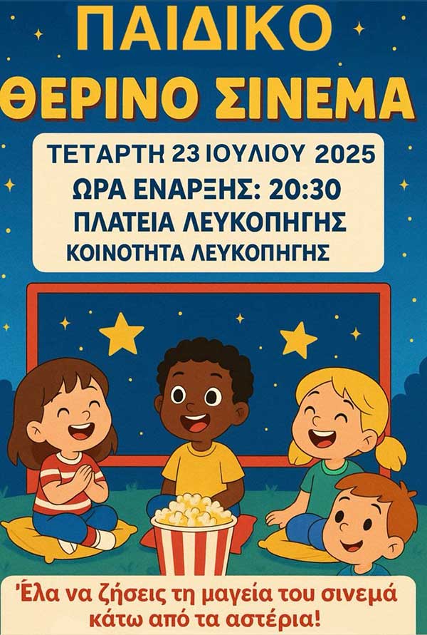 Παιδικό θερινό σινεμά στη Λευκοπηγή την Τετάρτη 23 Ιουλίου