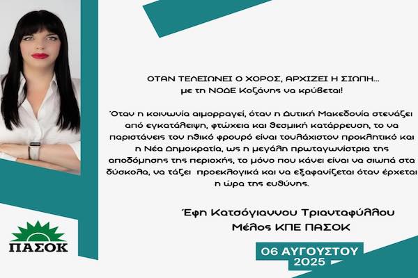 Έφη Κατσόγιαννου Τριανταφύλλου: Όταν τελειώνει ο χορός, αρχίζει η σιωπή…με τη ΝΟΔΕ Κοζάνης να κρύβεται!