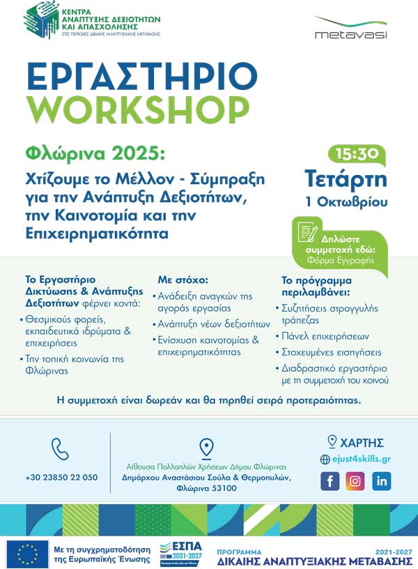 Φλώρινα 2025: Χτίζουμε το Μέλλον – Σύμπραξη για την Ανάπτυξη Δεξιοτήτων, την Καινοτομία και την Επιχειρηματικότητα