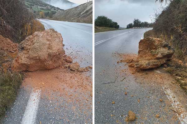 Προσοχή πτώση βράχων στην Εθνική οδό Κοζάνης Λάρισας μετά το Μεταξά